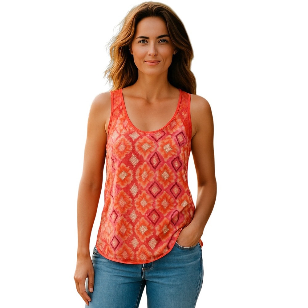 Linea Donatella Coral Orange Patterned Tank Top